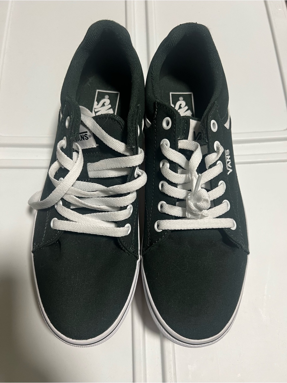 Vans Forest Green Platform Canvas Sneakers with White Laces